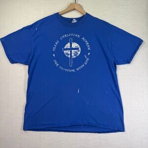 VTG Christian Ashram Texas T Shirt Graphic Hanes Mens XL Blue Paint Splatter USA
